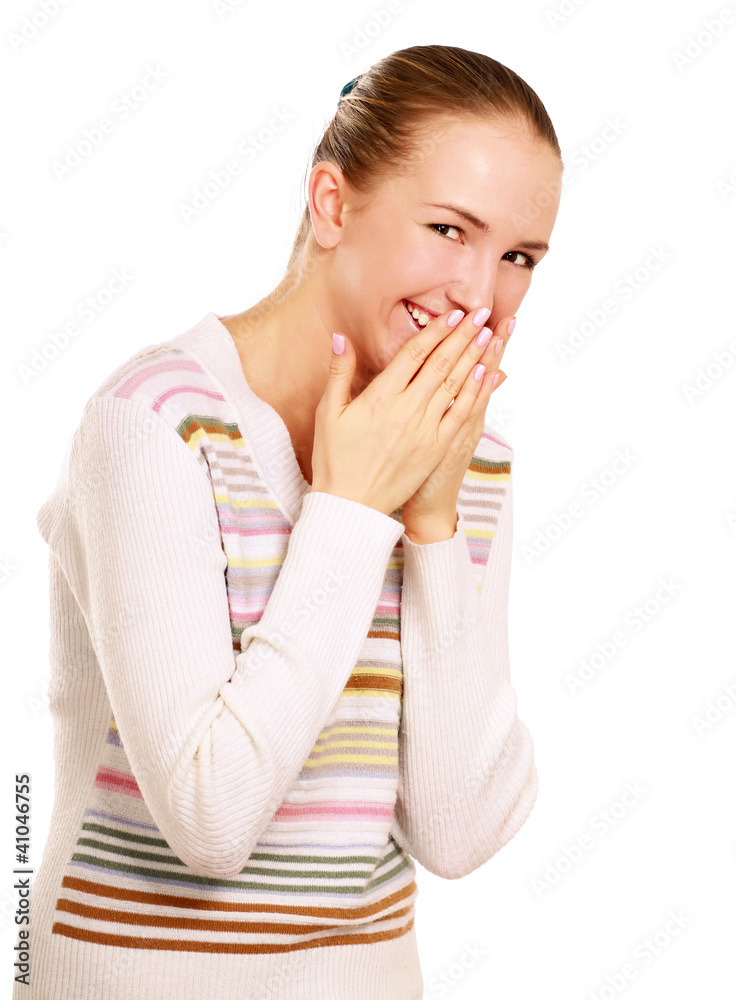 A young emotional girl, isolated on white, closeup A young emotional girl, isolated on white, closeup