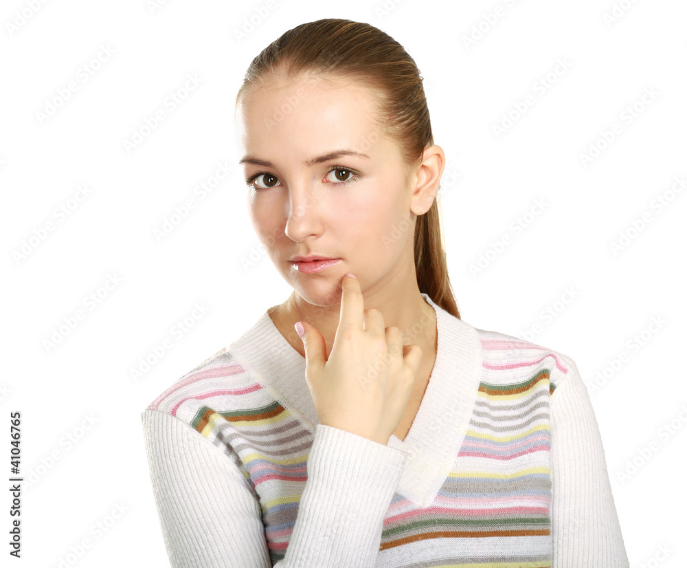 Closeup of a beautiful young woman, isolated on white Closeup of a beautiful young woman, isolated on white
