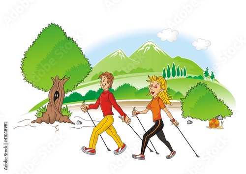 nordic walking  cartoon