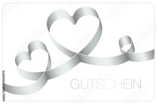 Gutschein Herzschleifenband 2 Herzen silber