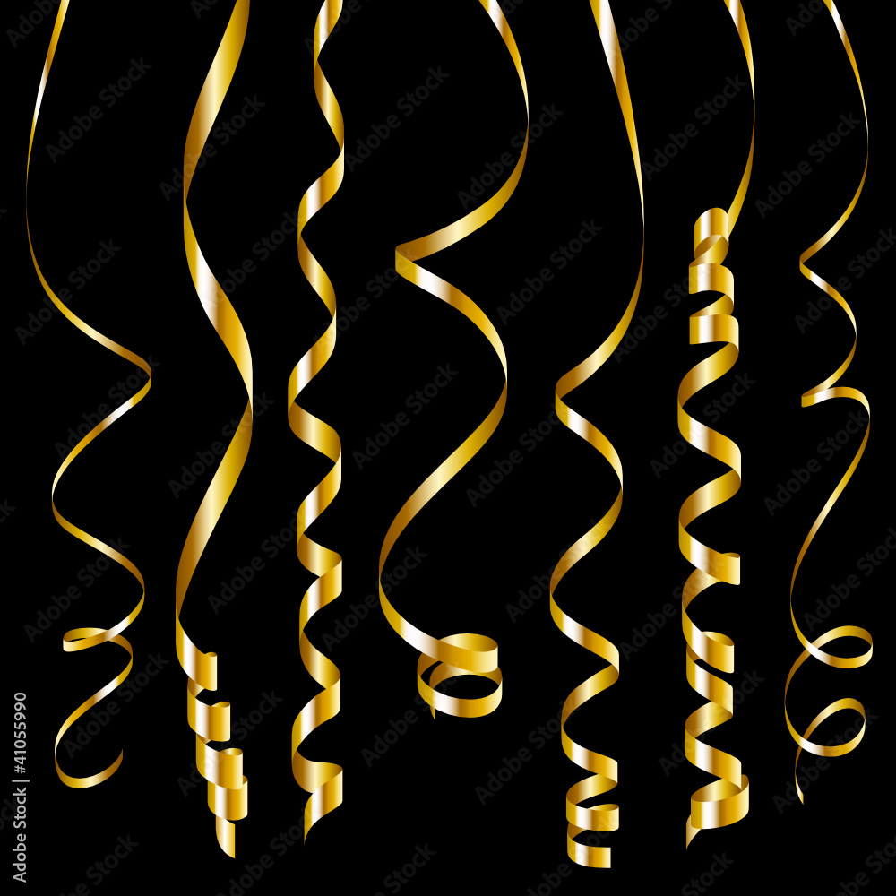 7 Streamers Gold Black Background Stock Vector