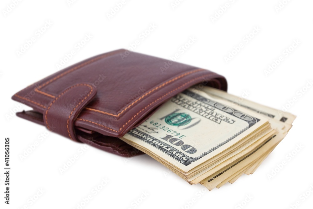 leather purse with pack of money leather purse with pack of money