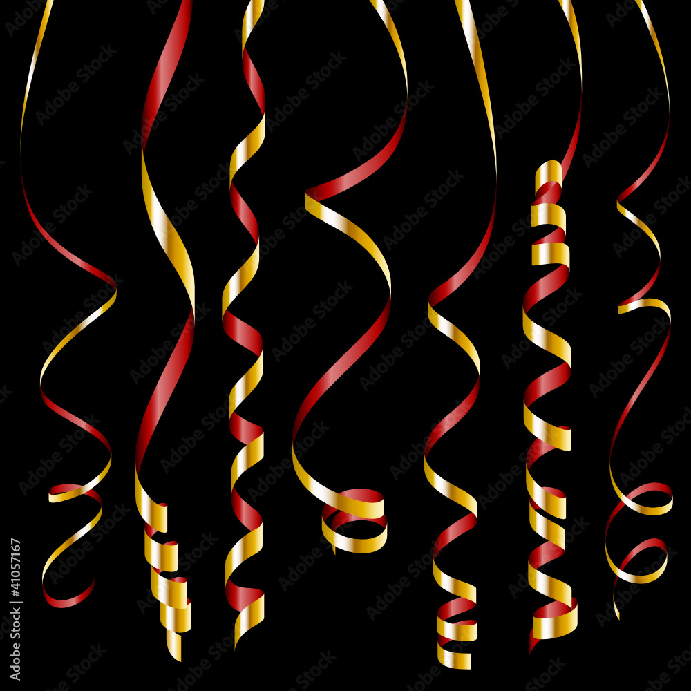 7 Streamers Gold/Red Black Background Stock Vector