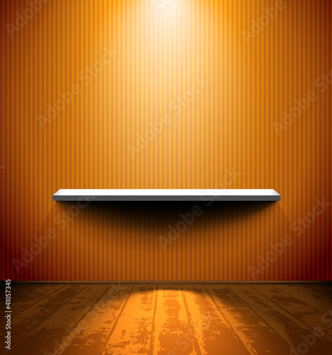 Room with a shelf and wooden floor