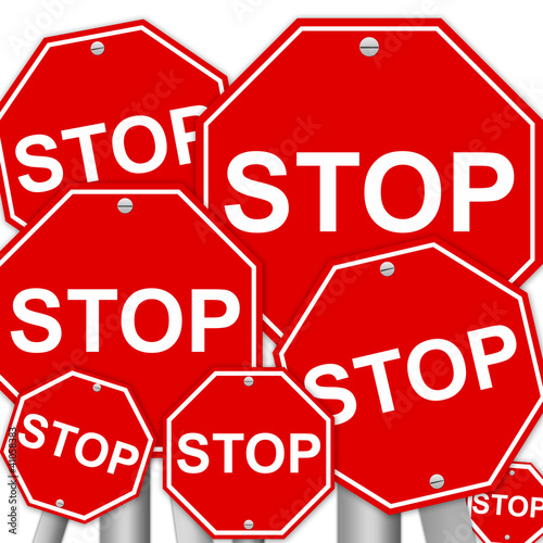 Group of Red Octagonal Stop Sign Isolate on White Background