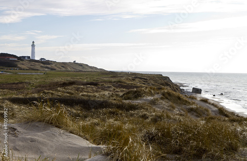 coastal scene at north denmark with lighthouse