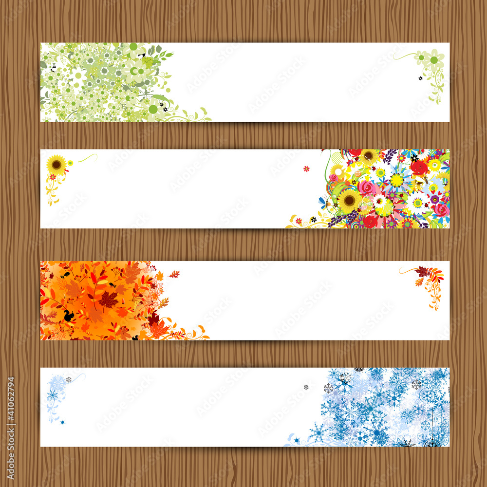 Four seasons - spring, summer, autumn, winter. Banners