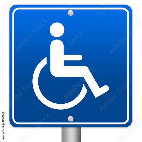 Blue Square Wheelchair Handicap Sign Isolated on White