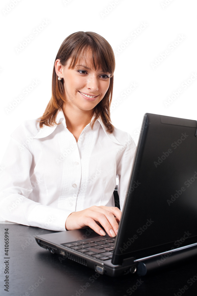 Businesswoman with laptop, isolated on white Businesswoman with laptop, isolated on white