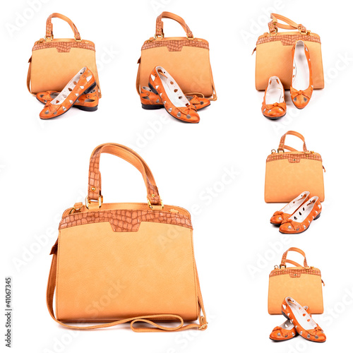 Pair of terracotta women shoes and handbag