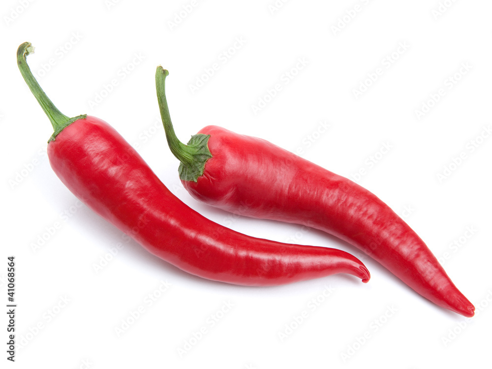 Two red chili peppers isolated on the white