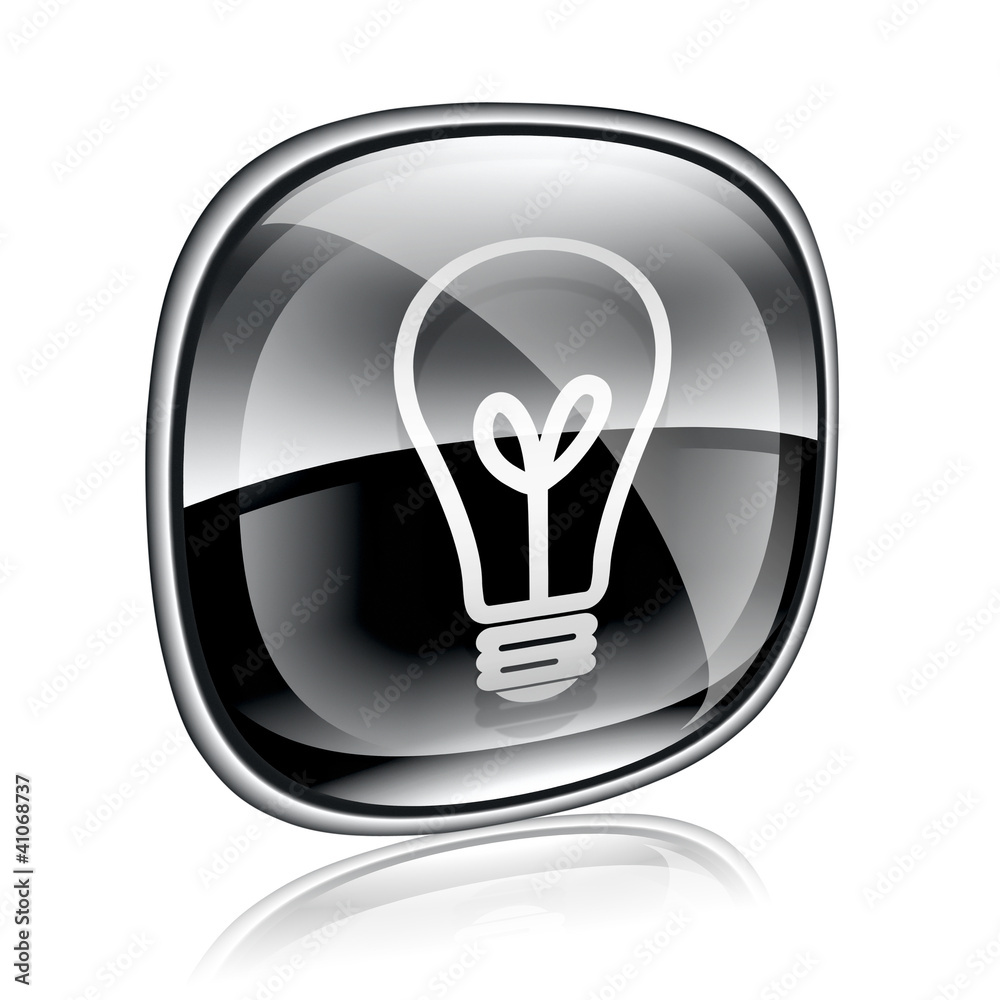 Light bulb Icon black glass, isolated on white background Light bulb Icon black glass, isolated on white background