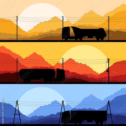 Highway truck wild nature landscape background vector