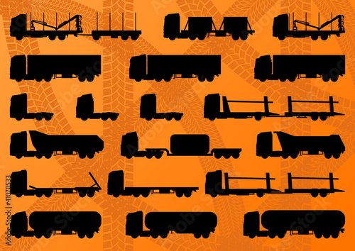 Detailed highway truck, trailer and oil cisterns vector