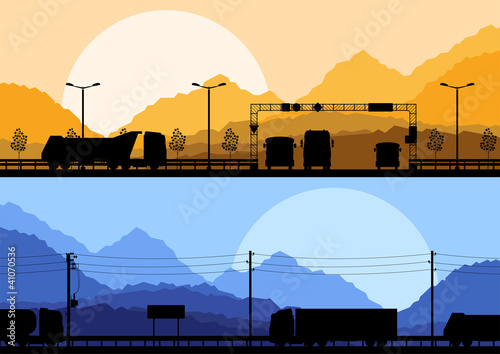 Highway truck wild nature landscape background vector