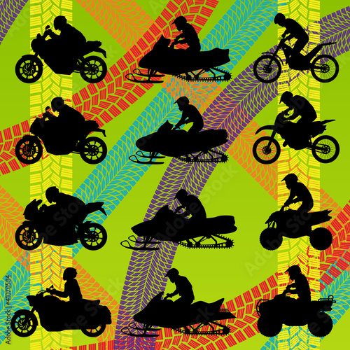 All terrain vehicle quad motorbikes riders illustration collecti