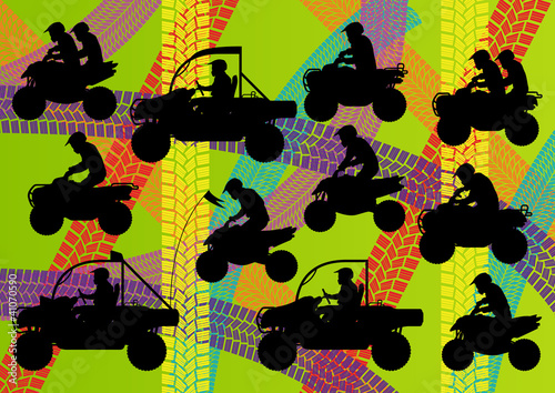 All terrain vehicle quad motorbikes riders illustration collecti