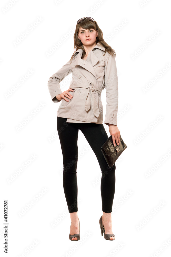 Cute girl wearing a coat and black leggings Cute girl wearing a coat and black leggings