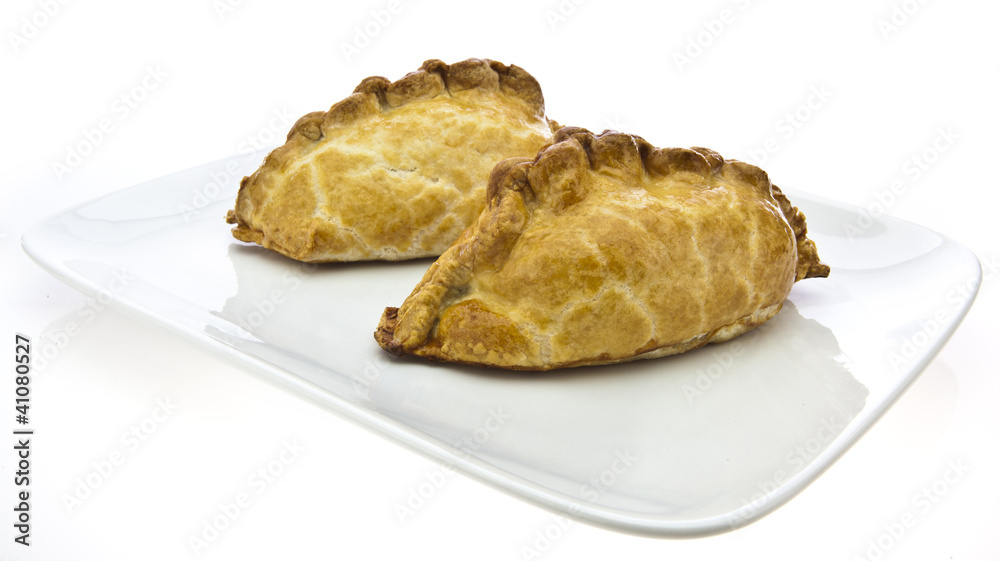 Traditional Cornish Pasties on white background