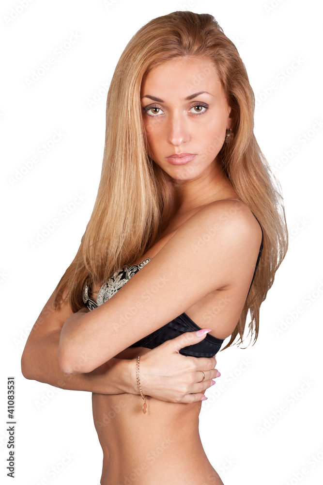 Naklejka premium Beautiful fashion model in dark lingerie