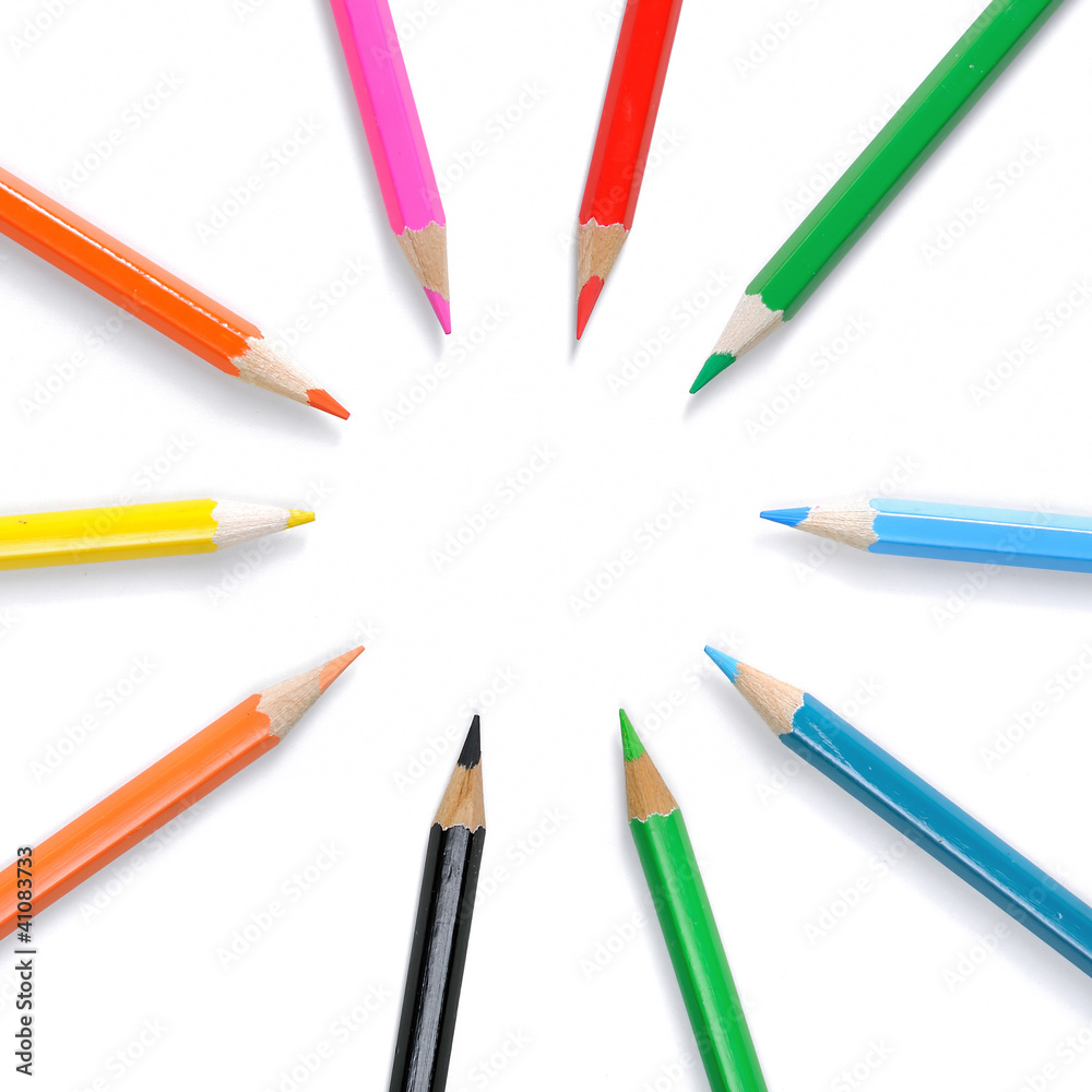 Circle of colored pencils