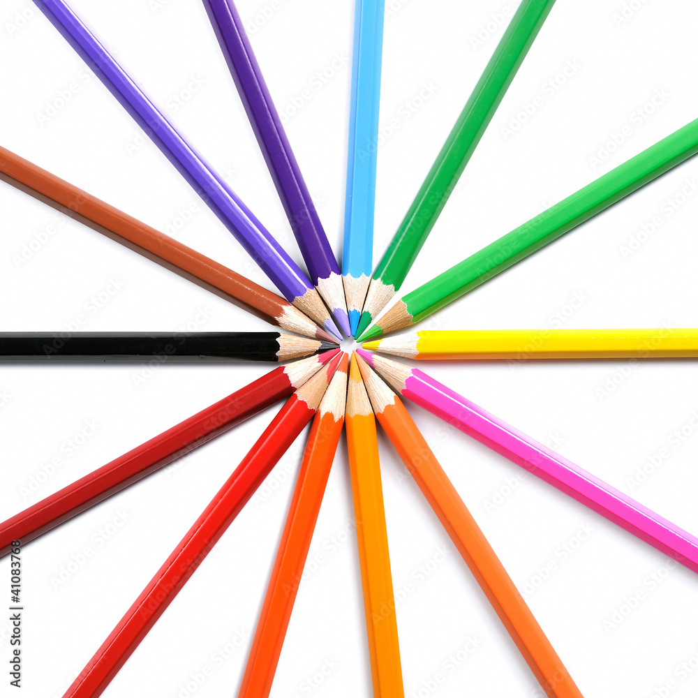 Crayons stack circle on a white background Crayons stack circle on a white background