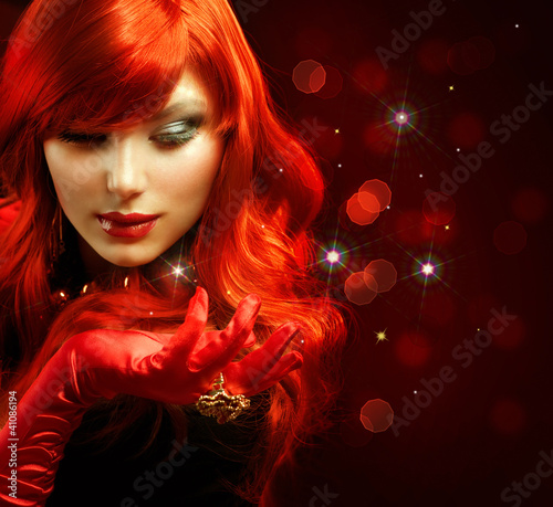 Red Hair. Fashion Girl Portrait. Magic