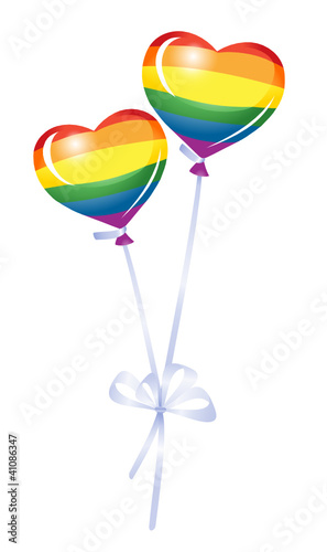 Two heart balloons, rainbow heart