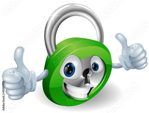 Thumbs up padlock cartoon character