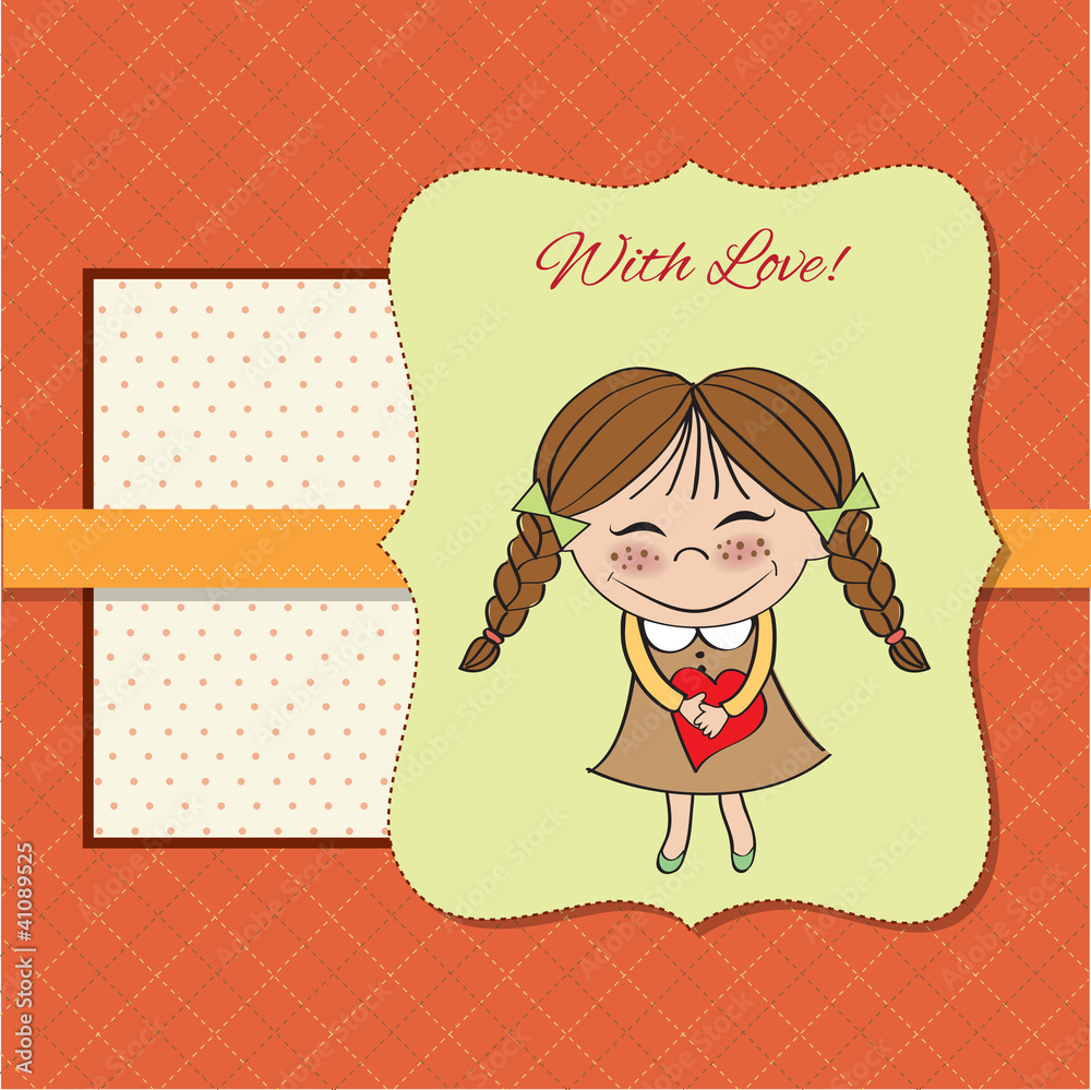 Funny girl with hearts. Doodle cartoon character Funny girl with hearts. Doodle cartoon character