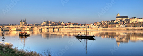 Panoramic Blois reflected in the river photo
