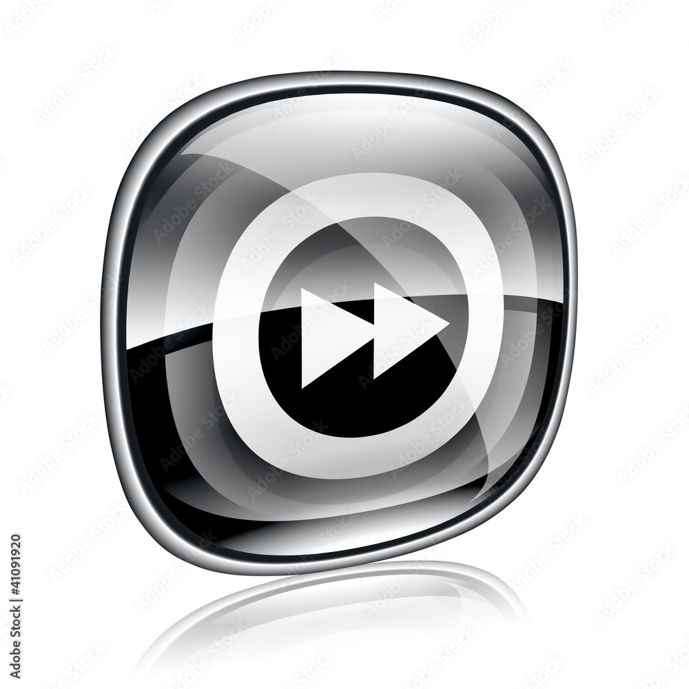 Forward icon black glass, isolated on white background.