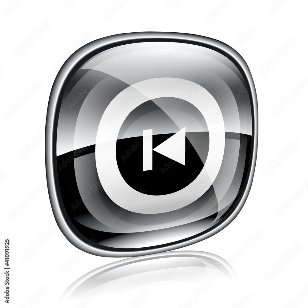 Rewind Back icon black glass, isolated on white background. Rewind Back icon black glass, isolated on white background.