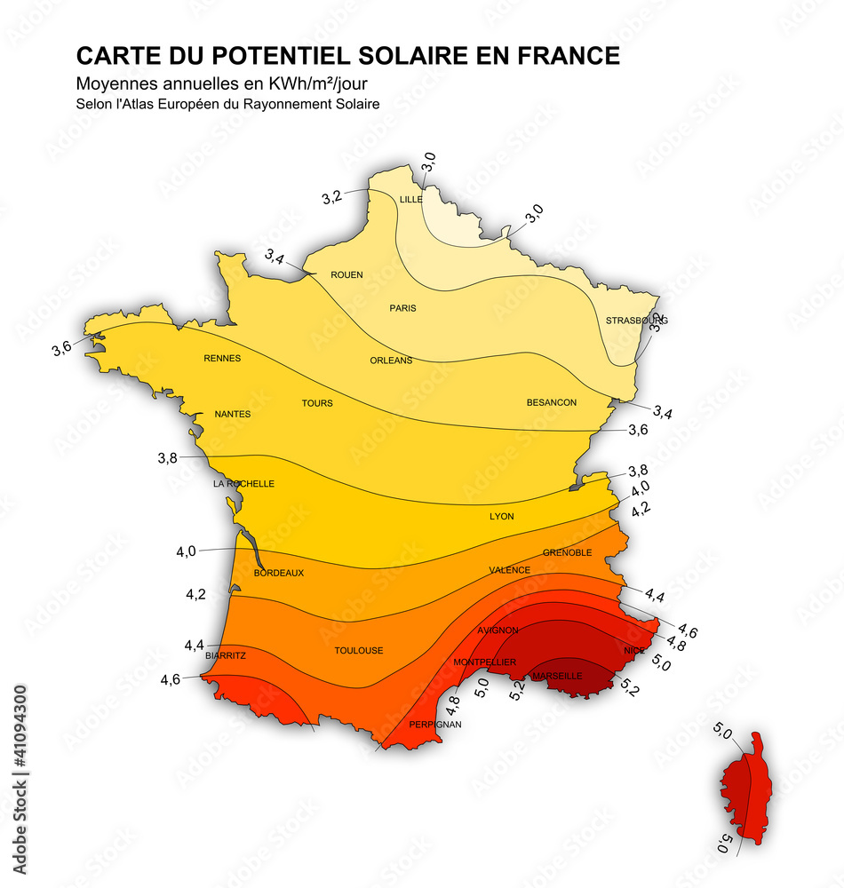 carte-des-zones-de-production-solaires-en-france-stock-illustration