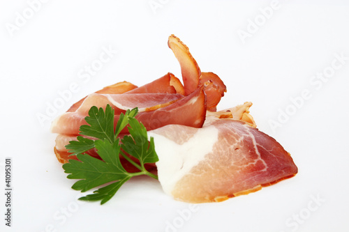 Fresh Ham With Parsley On White photo