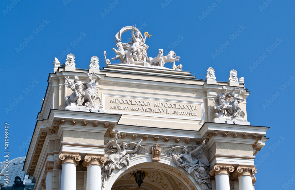Fototapeta premium Sculptures on the Odessa Opera and Ballet Theater