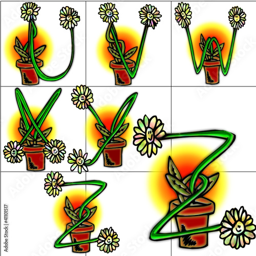 Flowers sketches alphabet background design abcd