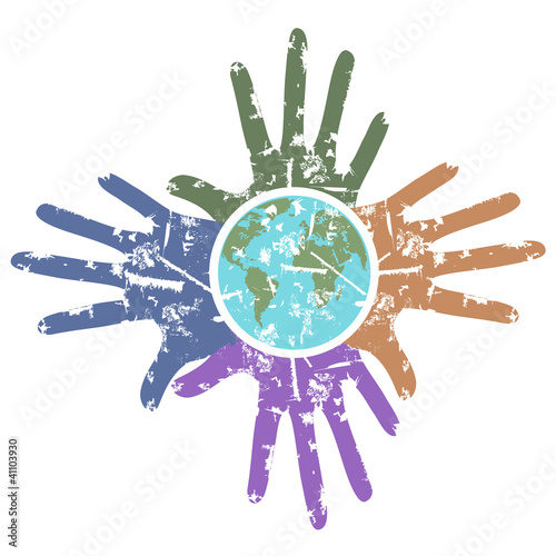 grungy hands around the earth
