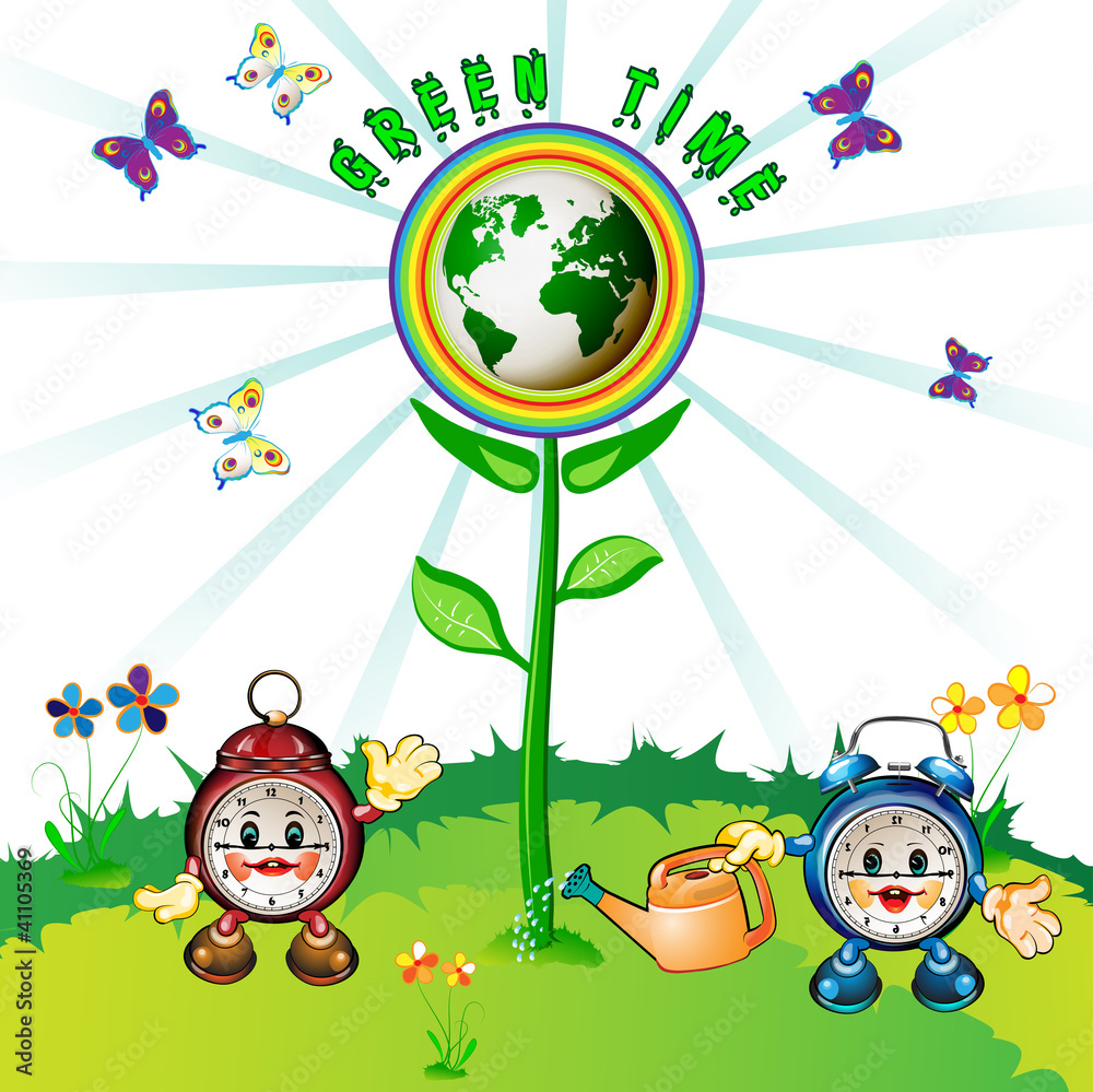 Obraz premium Eco Earth , cartoon clocks