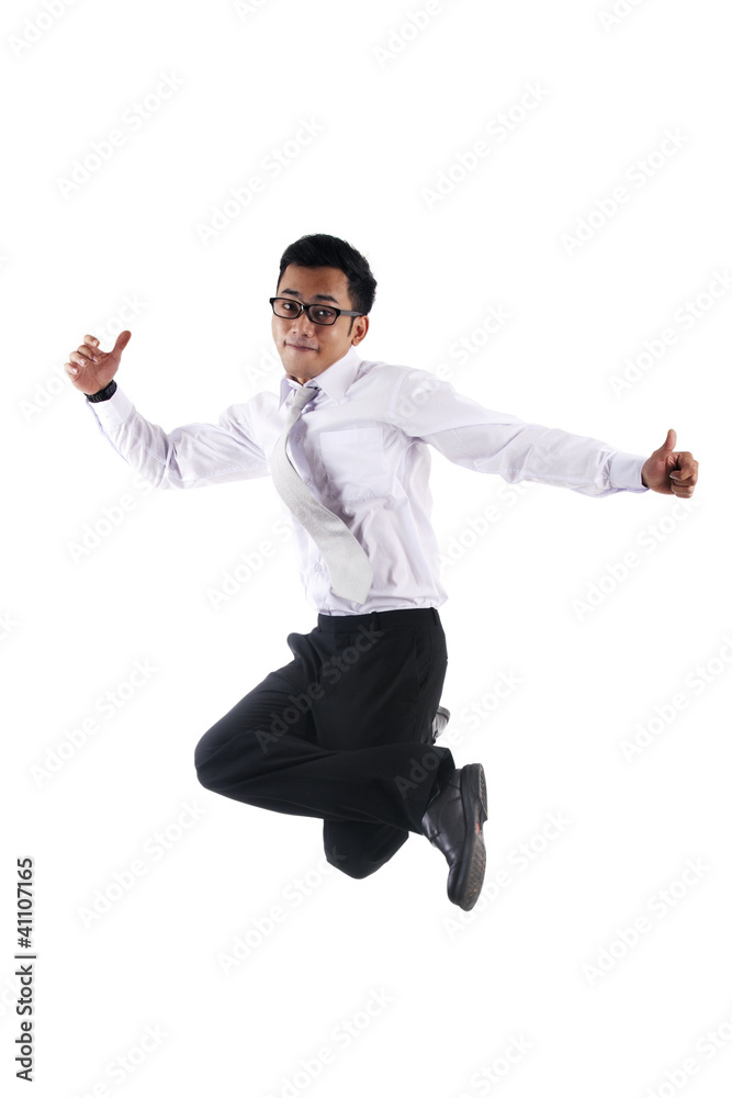 Successful businessman jumping