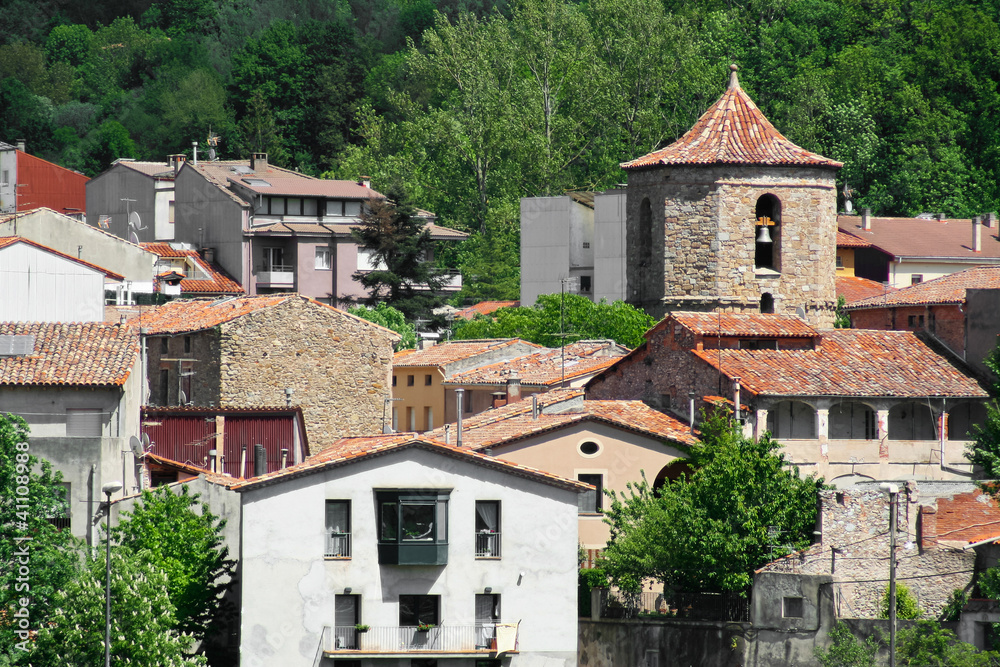 view of small town in Catalonia - Sant Joan De Les Abadesses view of small town in Catalonia - Sant Joan De Les Abadesses