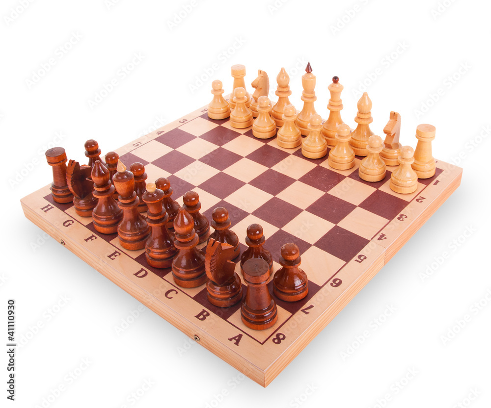 Chess on a chess board on white background Chess on a chess board on white background