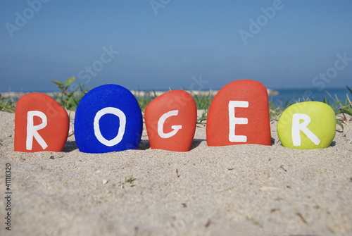 Foto Roger, male name on colourful pebbles
