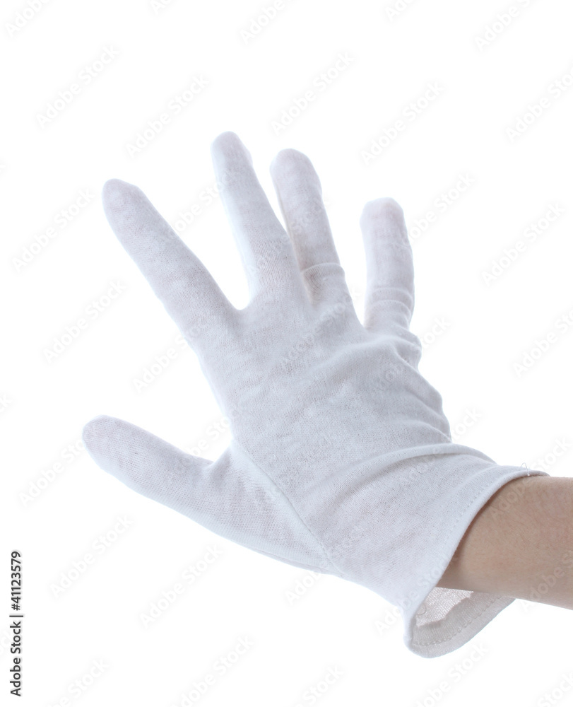 cloth glove on hand isolated on white. cloth glove on hand isolated on white.