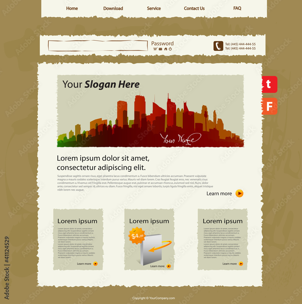 Vector web site template, hand sketch design