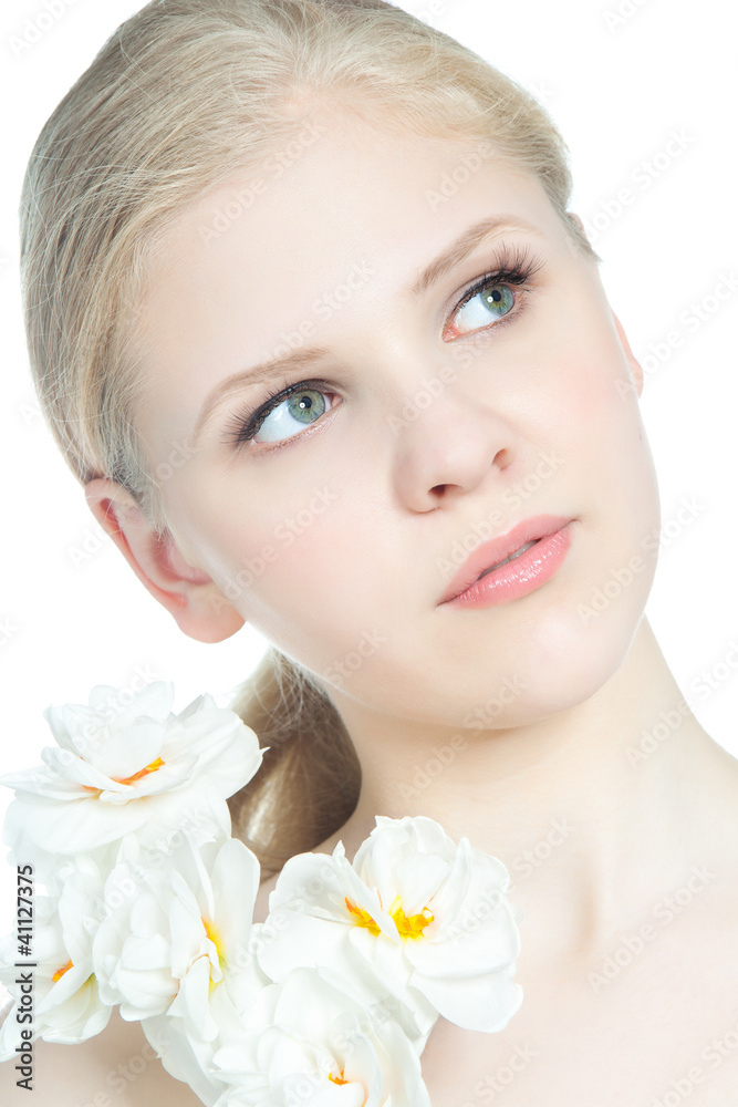 Portrait of a blonde teen girl with flower Portrait of a blonde teen girl with flower