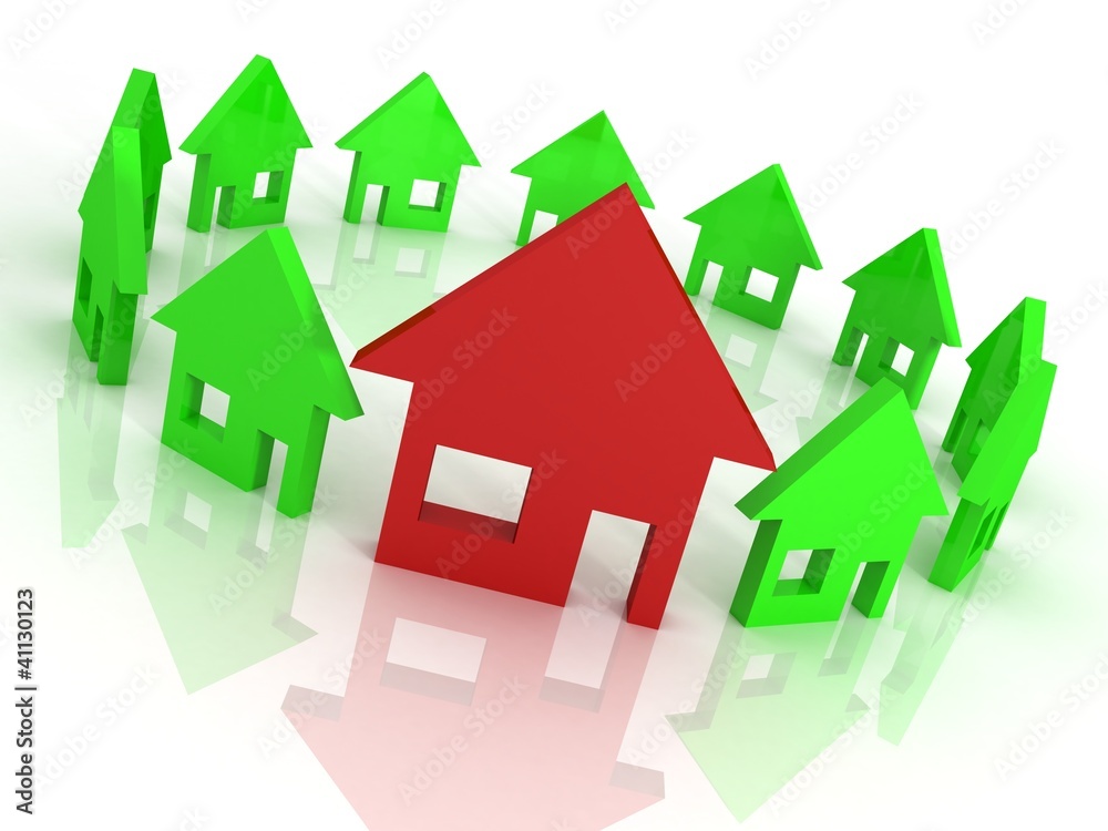 houses circle on white background, home choice concept houses circle on white background, home choice concept