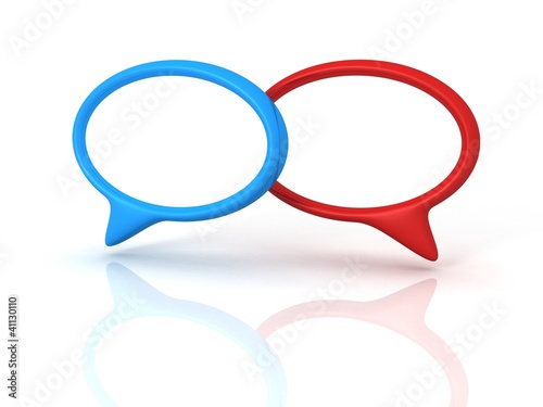 red and blue concept speech dialogue bubbles on white background