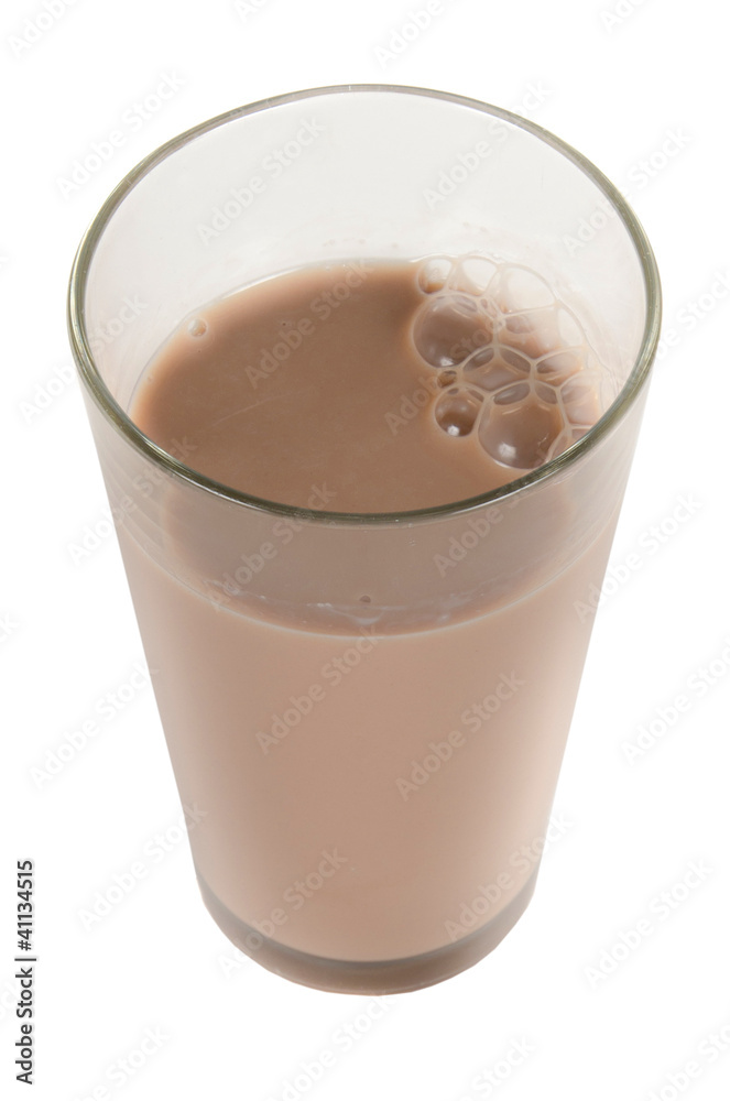 Low-fat chocolate milk in glass isolated on white Low-fat chocolate milk in glass isolated on white
