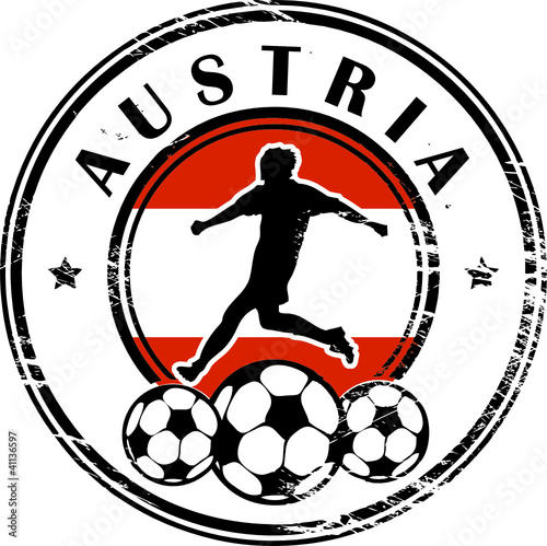 Stamp with football and name Austria, vector illustration